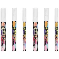 LONGZIMING Set van 6 Multifunctionele Witte Krijtstiften - Omkeerbare Punt - Uitwisbare Vloeibare Krijtstiften - Voor Krijtborden, Spiegels, Glas, Autoruiten, Houten Deuren, Knutselen, Graffiti en Schilderen