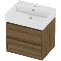 Proline Zara Badmeubel In Kader 60x46cm - 2 Laden Symmetrisch - Greeploos - Wastafel Midden Glans Wit - 1 Kraangat - Caramel Walnut - Badkamermeubels,