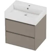 Proline Zara Badmeubel In Kader 60x46cm - 2 Laden Symmetrisch - Greeploos - Wastafel Midden Glans Wit - 1 Kraangat - Clay Beige - Badkamermeubels,