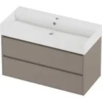 Proline Zara Badmeubel In Kader 100x46cm - 2 Laden Symmetrisch - Greeploos - Wastafel Midden Glans Wit - 1 Kraangat - Clay Beige - Badkamermeubels,