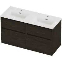 Proline Tribute Badmeubel In Kader 120x46cm - 4 Lades Asymmetrisch - Greeploos - Wastafel Midden Mat Wit - 2 Kraangaten - Mokka Oak - Badkamermeubels,