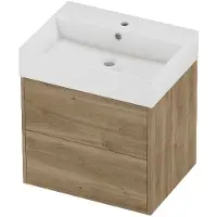Proline Zara Badmeubel In Kader 60x46cm - 2 Laden Symmetrisch - Opbouwgrepen - Wastafel Midden Glans Wit - 1 Kraangat - Cider Oak - Badkamermeubels,