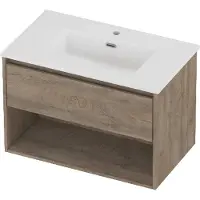 Proline tribute badmeubelset porselein elegant 1 kraangat met schap 80x46x54 cm glans wit raw oak
