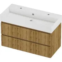 Proline Zara Badmeubelset Porselein Loft 2 Kraangaten Symmetrisch 100x46x65 cm Glans Wit Urban Oak