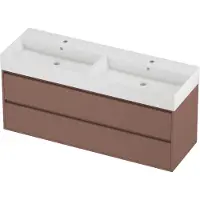 Proline Zara Badmeubel In Kader 140x46cm - 2 Laden Symmetrisch - Greeploos - Wastafel Dubbel Glans Wit - 2 Kraangaten - Beauty Blush