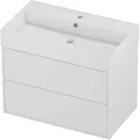 Proline Zara Badmeubel In Kader 80x46cm - 2 Laden Symmetrisch - Opbouwgrepen - Wastafel Midden Glans Wit - 1 Kraangat - Matt White - Badkamermeubels,
