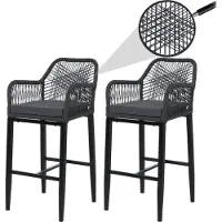 Mendler Set van 2 touw-barstoelen HWC-P91, barstoel/kruk, outdoor zitkussen, touwbekleding, metaal, antraciet