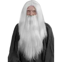 Metamorph Witte tovenaar pruik met baard - Carnavalskostuum pruik & baard