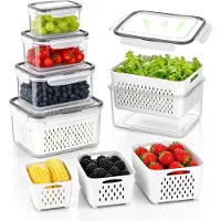 VHV 5 Set Vershoudbakjes - Fruitopslagcontainers voor koelkast - Inclusief afvoermand - Transparant - 380ML 800ML 1700ML 3150ML 4150ML