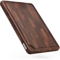 Deleca Walnoot Kopshouten Snijplank met Sapgeul - Hakblok Hout Voor Keuken - Anti-slip / Handgrepen – Signature Houten Amerikaans Walnoten Kopshout - 43x33x3 cm