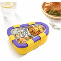 VHV - Broodtrommel - Lunchbox - Lunchbox met 3 Vakken - 470ml - Paars - 304 RVS Broodtrommel met Warmhoudfunctie - BPA-vrij - Lekvrije Voedselcontainer - 20.3x16x6.7 cm