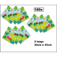 Wefiesta 180 stuks Servetten Dinosaurus 33cm x 33cm - 3 laags - Themafeest party Dino