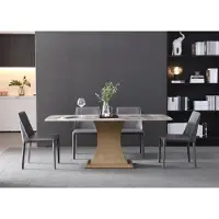 AEA Luxueuze eettafel, metalen frame, roestvrij staal, tafels, meubels, zuilvormig, marmeren stijl, eettafels