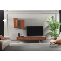 AEA Orangene Wohnwand Edelstahl Wohnwände Wohnzimmer Möbel tv Media Wand