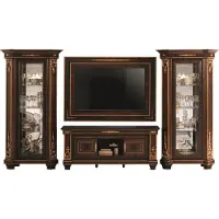 AEA Wohnzimmer Komplettset Wohnzimmerkombination 4 tlg. Wohnwand Holz 2x Vitrine