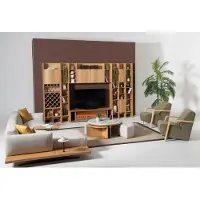 AEA Wohnwand mit Elektro Kamin Wohnwände Ecksofa Sessel Komplett Set 5tlg
