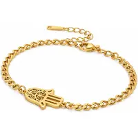 LGT JWLS Goudkleurige Damesarmband van Edelstaal met Hamsa Hand