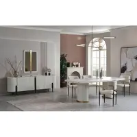 AEA Esszimmer Set Esstisch 4xStühle Kommod mit spiegel Set Modern Essgruppe