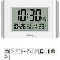 Technoline WS8002 - Digitale wandklok - Alarm - Snooze - Datum- en weekdagweergave - Thermometer - Wit - Zilver - 215 x 150 x 28 mm