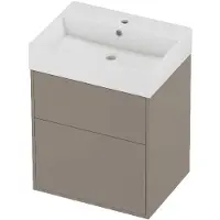 Proline Zara Badmeubel In Kader 60x46cm - 2 Laden Asymmetrisch - Opbouwgrepen - Wastafel Midden Glans Wit - 1 Kraangat - Clay Beige - Badkamermeubels,