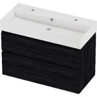 Proline Zara Badmeubelset Porselein Loft 2 Kraangaten 100x46x73 cm Glans Wit Black Oak