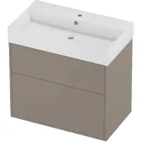 Proline Zara Badmeubel In Kader 80x46cm - 2 Laden Asymmetrisch - Opbouwgrepen - Wastafel Midden Glans Wit - 1 Kraangat - Clay Beige - Badkamermeubels,