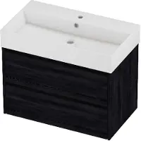 Proline Zara Badmeubelset Porselein Loft 1 Kraangat Symmetrisch 80x46x65 cm Glans Wit Black Oak