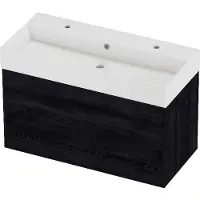 Proline Zara Badmeubelset Porselein Loft 2 Kraangaten Voor Grepen 100x46x65 cm Glans Wit Black Oak