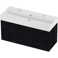 Proline Zara Badmeubel In Kader 120x46cm - 2 Laden Symmetrisch - Greeploos - Wastafel Midden Glans Wit - 2 Kraangaten - Black Oak - Badkamermeubels,