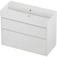 Proline Zara Badmeubel In Kader 100x46cm - 2 Laden Asymmetrisch - Greeploos - Wastafel Midden Glans Wit - Zonder Kraangat - Matt White