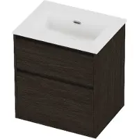 Proline Tribute Badmeubel In Kader 60x46cm - 2 Lades Asymmetrisch - Greeploos - Wastafel Midden Mat Wit - Zonder Kraangat - Mokka Oak