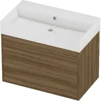 Proline Zara Badmeubel In Kader 80x46cm - 2 Laden Symmetrisch - Opbouwgrepen - Wastafel Midden Glans Wit - Zonder Kraangat - Caramel Walnut