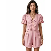 Imily Bela Dames Playsuit met Strikdetails en Pofmouwen