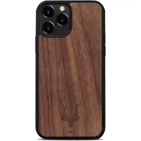 Kudu iPhone 13 Pro - Houten backcover - Handgemaakt TPU - Walnoot - Zwart