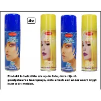 Goodmark 4x Haarverf/haarspray blauw/geel 125 ml - - Sky blue/ sunny yellow - Festival thema feest carnaval haar kleurspray party
