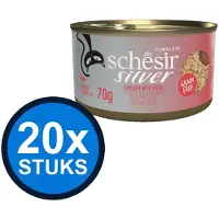 Schesir 24x Silver kat senior blik bouillon kip&eend mousse&fillets 70gr
