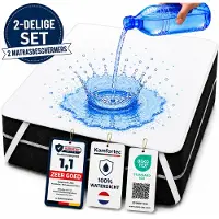 Komfortec Set van 2 Waterdichte Matrasbeschermers 200x200 cm Dubbelpak - Matrasbeschermhoes - Ademende Matrashoes - Niet Krakende Matrasbeschermer - Incontinentiemateriaal - Wit