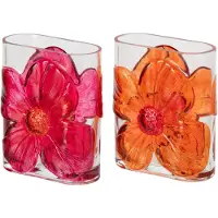 J-Line vaas Bloemen - glas - oranje/fuchsia - small - 2 stuks