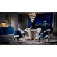 AEA Luxus Designer Esszimmer mit Runden Esstisch 4x Klassischen Lehn Stühlen 4tlg