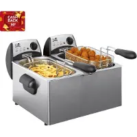 Fritel Friteuse FR 1355 Duo - Dubbele friteuse/dubbele frituurpan - 2 x 3 L - 2 x 2200 W - Antistofdeksel - Voor 2 tot 8 personen - Alleen voor olie