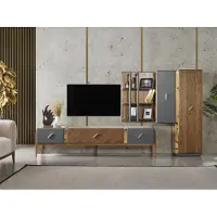 AEA Garnitur Wohnwand TV Ständer RTV Lowboard Sideboard Regale Holz Braun