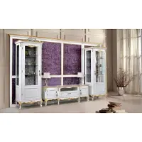 AEA Wohnwand TV Ständer RTV 2x Vitrine Holz Klassische Weiß Wohnzimmer
