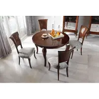 AEA Runder Esstisch Hochglanz Brauner Tisch Essgruppe Esszimmer Set Stühle 5tlg.