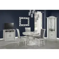 AEA Luxus Set 3tlg. Esszimmer Esstisch Vitrine Kommode Rund Tische Tisch Kommoden