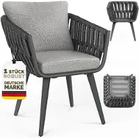 Tillvex Gartenstuhl 1 Stück Wetterfest mit Armlehne | Outdoor Stühle bis 160kg belastbar | Gartenstühle UV-beständig | Terrassenstuhl Sessel Gartenmöbel Terrasse Balkon Garten
