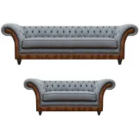 AEA Chesterfield Hellgrau-Braune Sitzmöbel Designer Dreisitzer 2-Sitzer 2tlg
