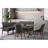 AEA Graue Esszimmer Garnitur Holz Esstisch 2x Textilstühle Eckbank 4tlg Set