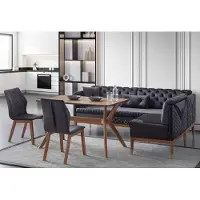 AEA Schwarz-Braunes Esszimmer Set Chesterfield Eckbank Designer Esstisch