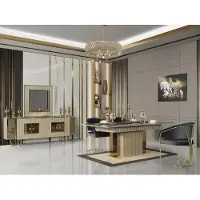 AEA Goldenes Esszimmer Set Esstisch Essgarnitur Tisch 4x Lehnstuhl Kommode 6tlg