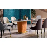 AEA Esstisch garnitur designer esszimmer möbel tisch leder stuhl 6x stühle gruppe